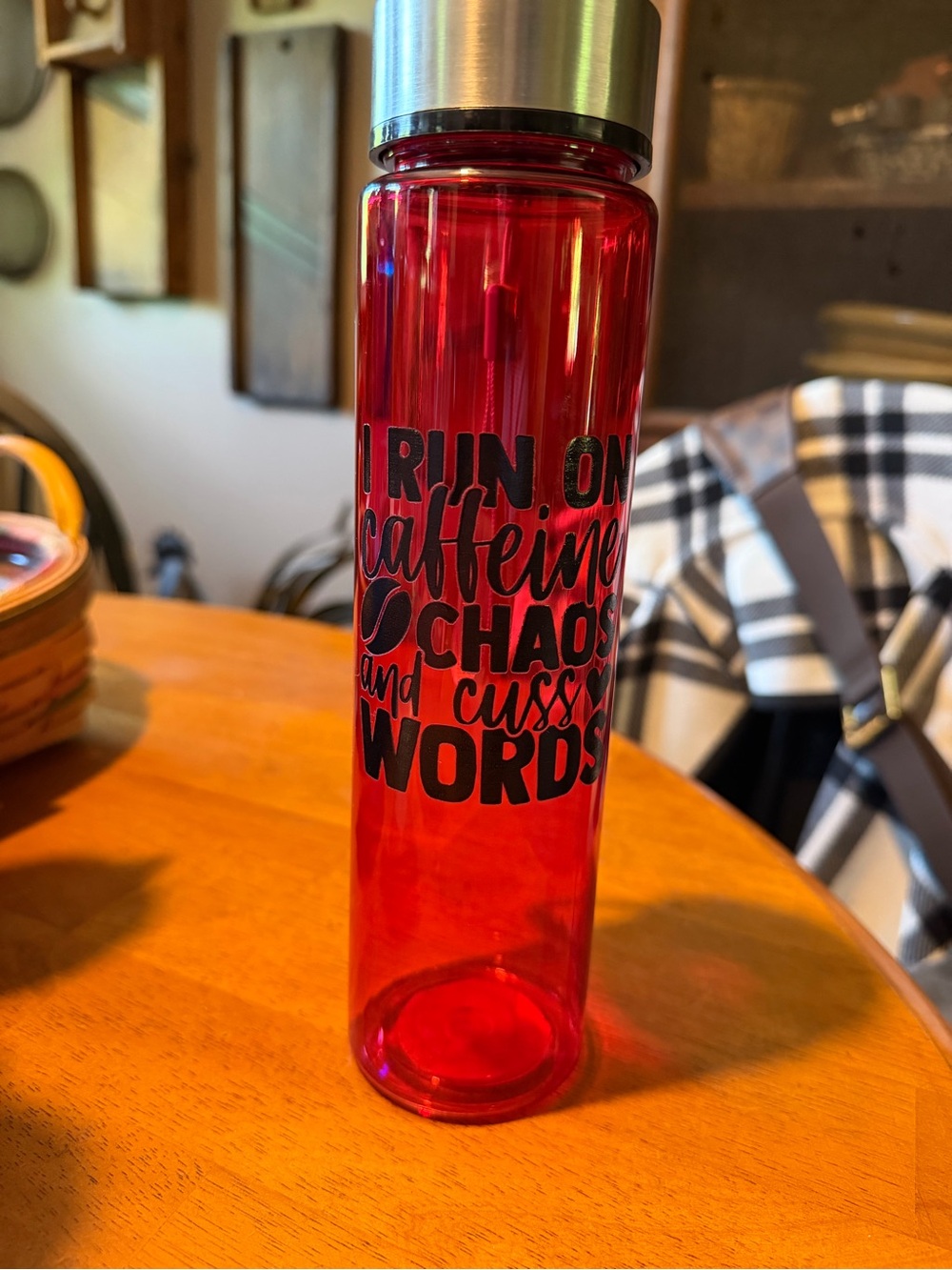 HANDMADE Red Water Bottle with Silver Lid